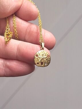 Hand Crafted Tiny Gold-Tone Sand Dollar Pendant Necklace